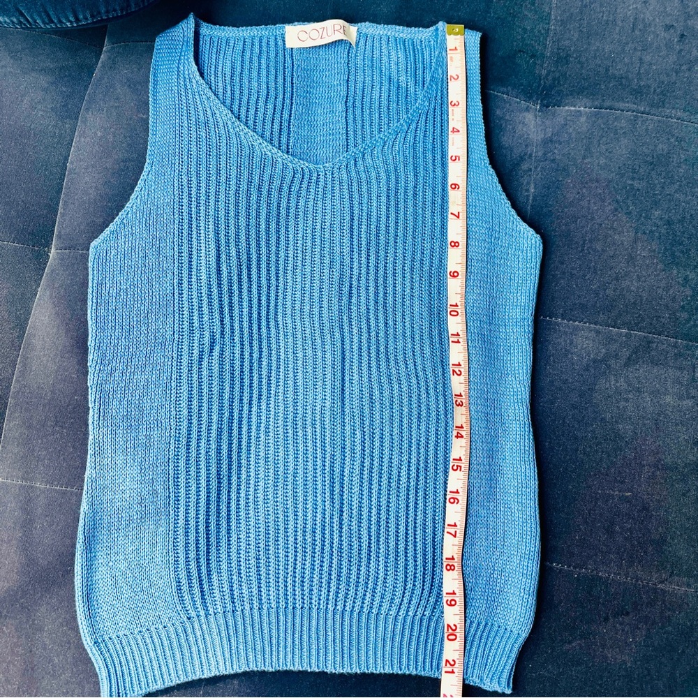 NWT L/XL Blue Sweater Tank,Ribbed Sweater Shell, Knit Tank Top Cotton Cashmere - Picture 6 of 6
